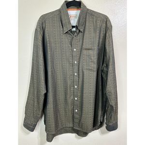 Road Men's Striped Olive Green Long Sleeve Casual Button Down Cotton Top Sz L